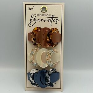 *New* Oversized Barrettes - Brown, Cream, and Navy in Tortoise Shell Pattern